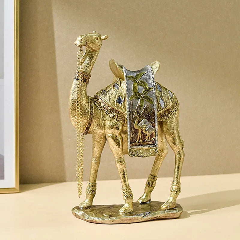 Turkish Resin Golden Camel Sculpture Feng Shui Figurines Home Decoration Ornament