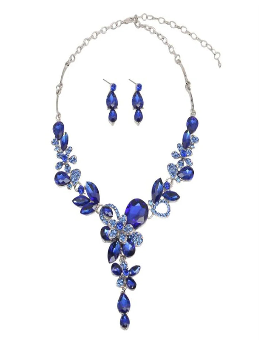 Shining Crystal Flower Necklace Earring Set alloy jewellery accessories