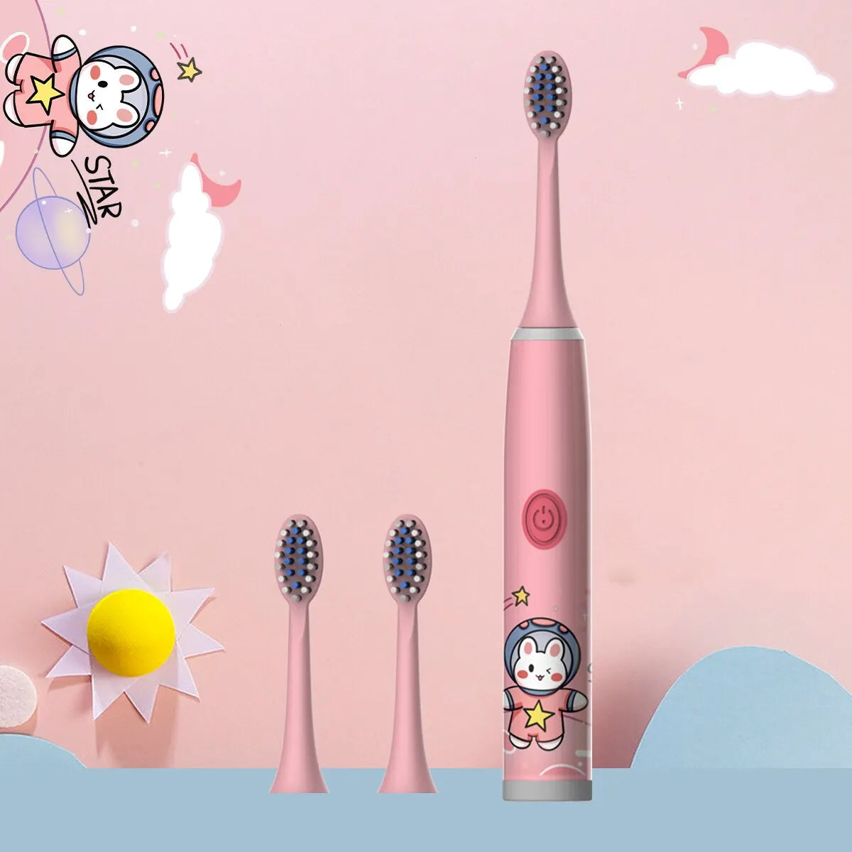 Children's Electric Toothbrush Color Cartoon Space Series Children's Soft Hair Cleaning Brush (Battery Not Included) - Hiron Store