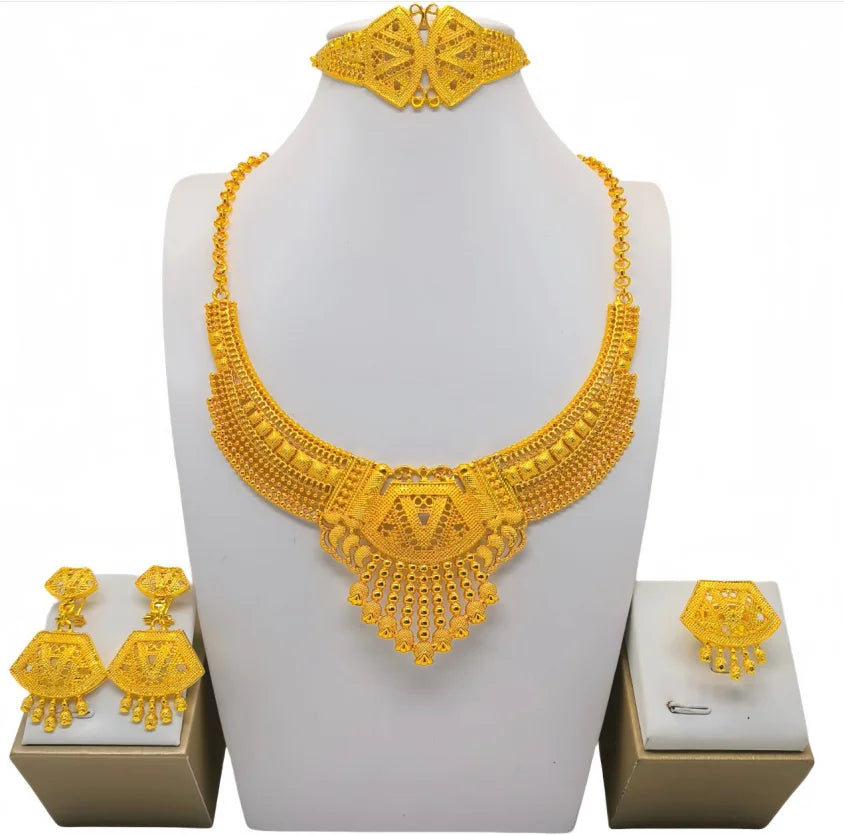 Indian Bridal Jewelry Sets For Women Wedding Ethiopian 24K Gold Plated Necklace And Earing Jewellery