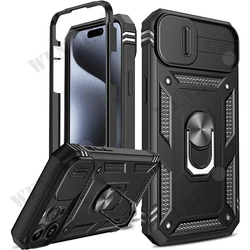 Case For iPhone 16 15 14 13 12 11 Pro Max Plus Mini XS XR X 8 7 Plus Heavy Duty with Camera 360 Degree Kickstand Cover