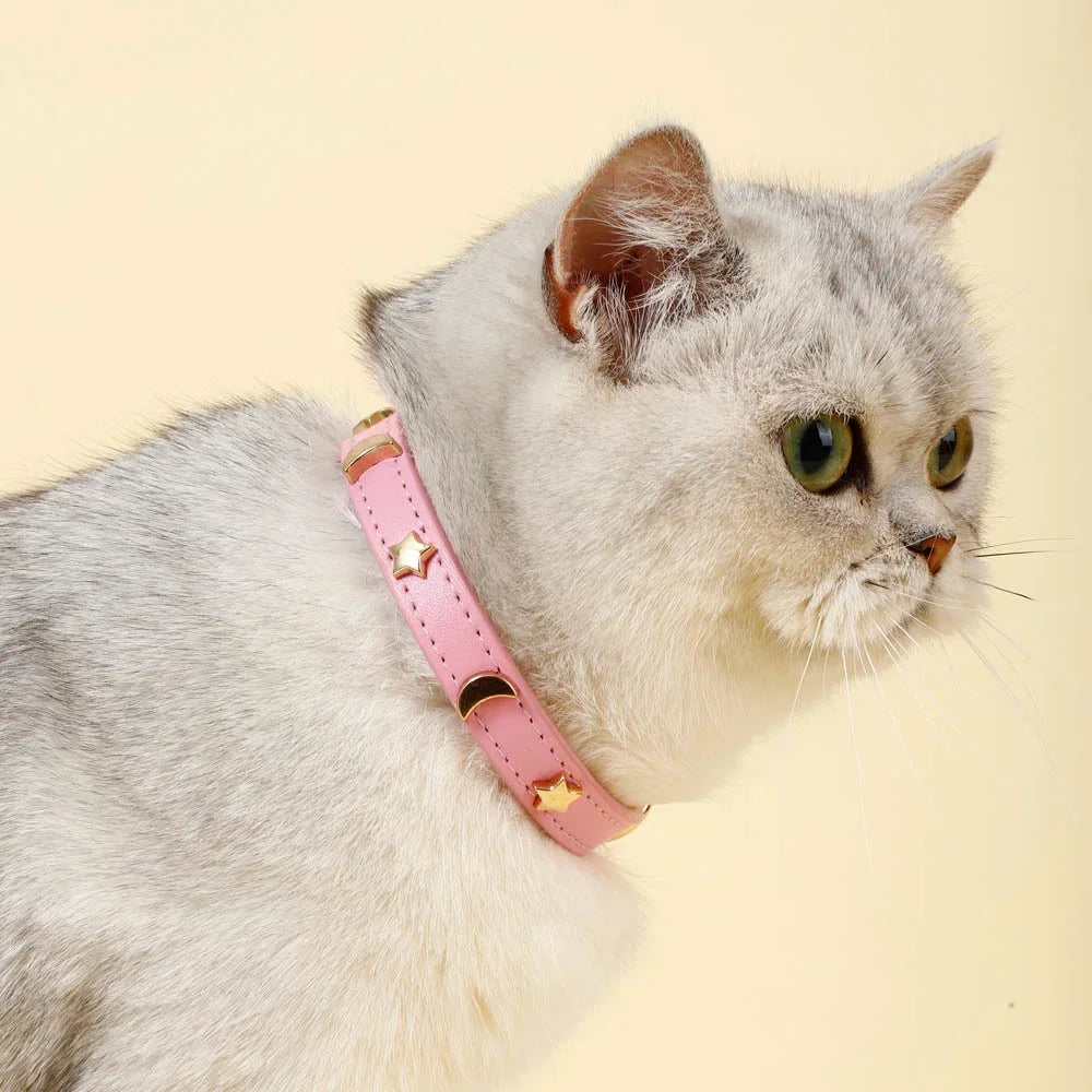 Cute Cat Soft Leather Pet Collars For Small Dog Kitten Puppy Necklace Cat Accessories  Star Moon Rivets