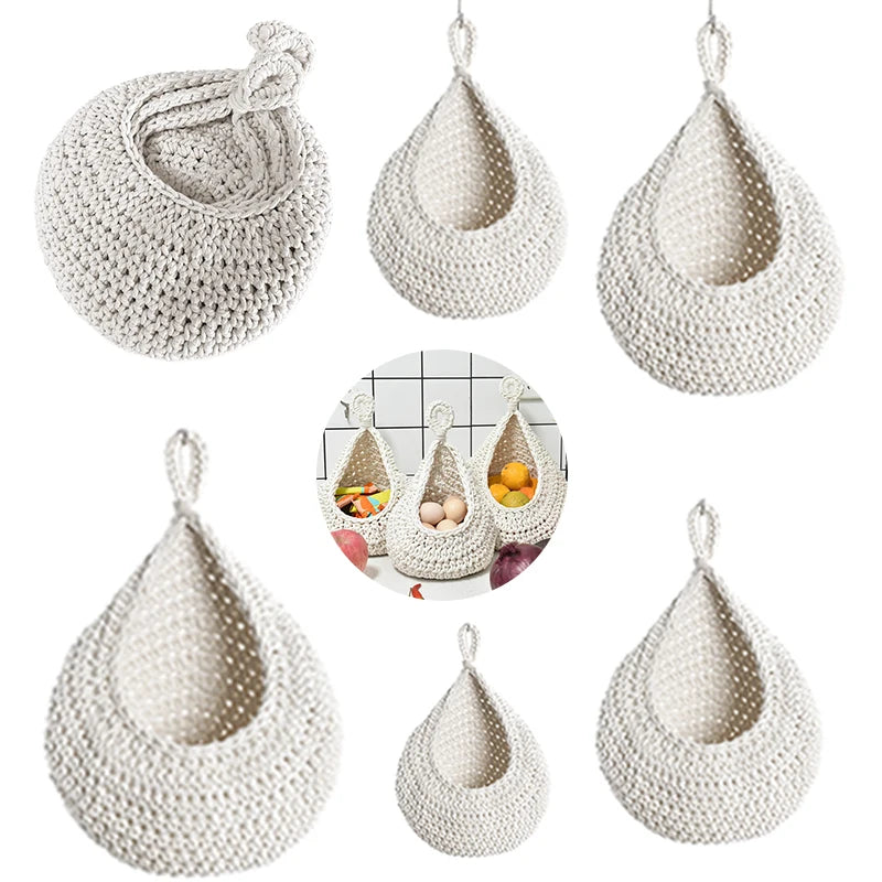 Woven Cotton Hanging Basket Hollow Out Macrame Flower Planter Pineapple Shape Vegetable Fruit Basket Kitchen Garden Storage Sup - Hiron Store