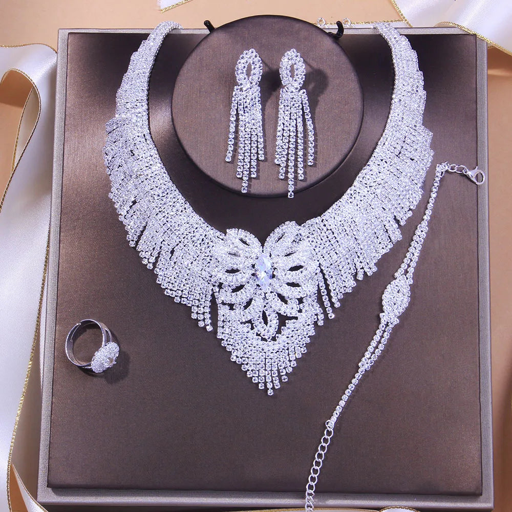 Stonefans Tassel Rhinestone Bridal Jewelry Sets for Women Crystal Necklace