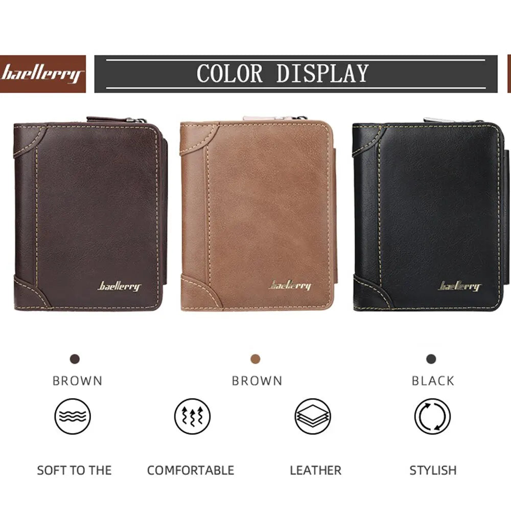 New PU Leather Men Wallets High Quality Zipper Short Desigh Card Holder Male Purse Vintage Coin Holder Men Wallets - Hiron Store