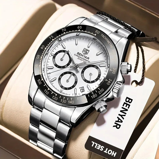 Watches Men Luxury Chronograph Male Waterproof Stainless Steel Quartz Watch