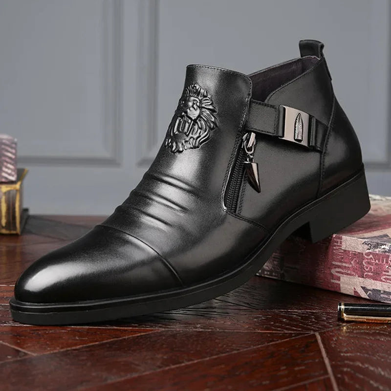 Luxury Shoes High Quality Leather Embossing Men's Boots Zip Male Shoe