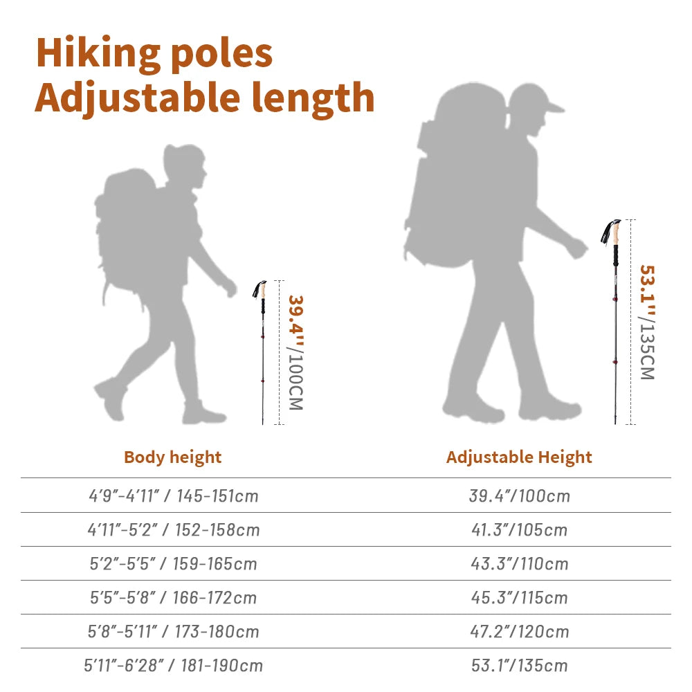 Naturehike Trekking Poles 2pcs Carbon Fiber Collapsible Telescopic Sticks Lightweight Walking Hiking Stick Climbing Stick