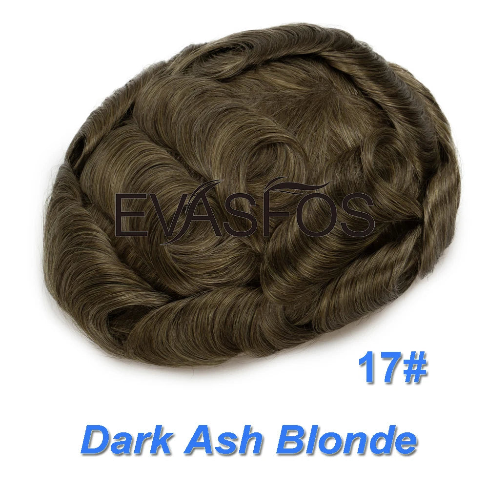 Natural Hairline Bleached Knots French Lace Front Men's Toupee, Poly Skin Hairpieces, Hair Replacement Systems, Various Color