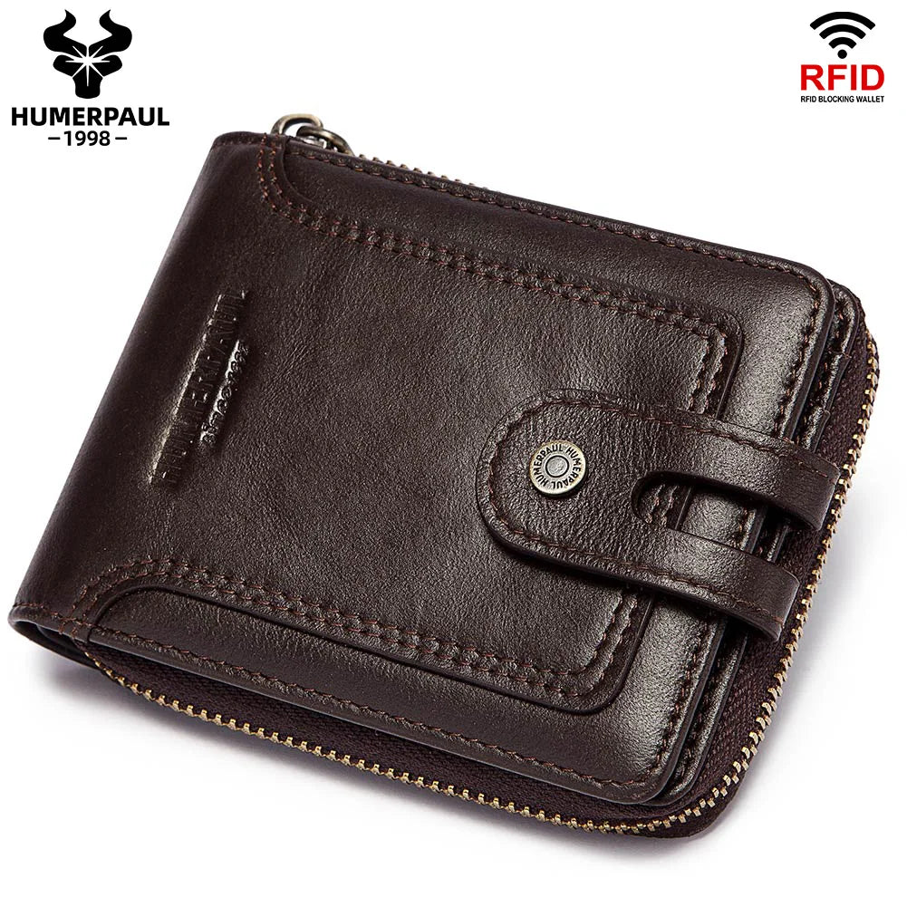 Cowhide Genuine Leather Men Wallet RFID Blocking Multi-Card Holder ID Money Bags