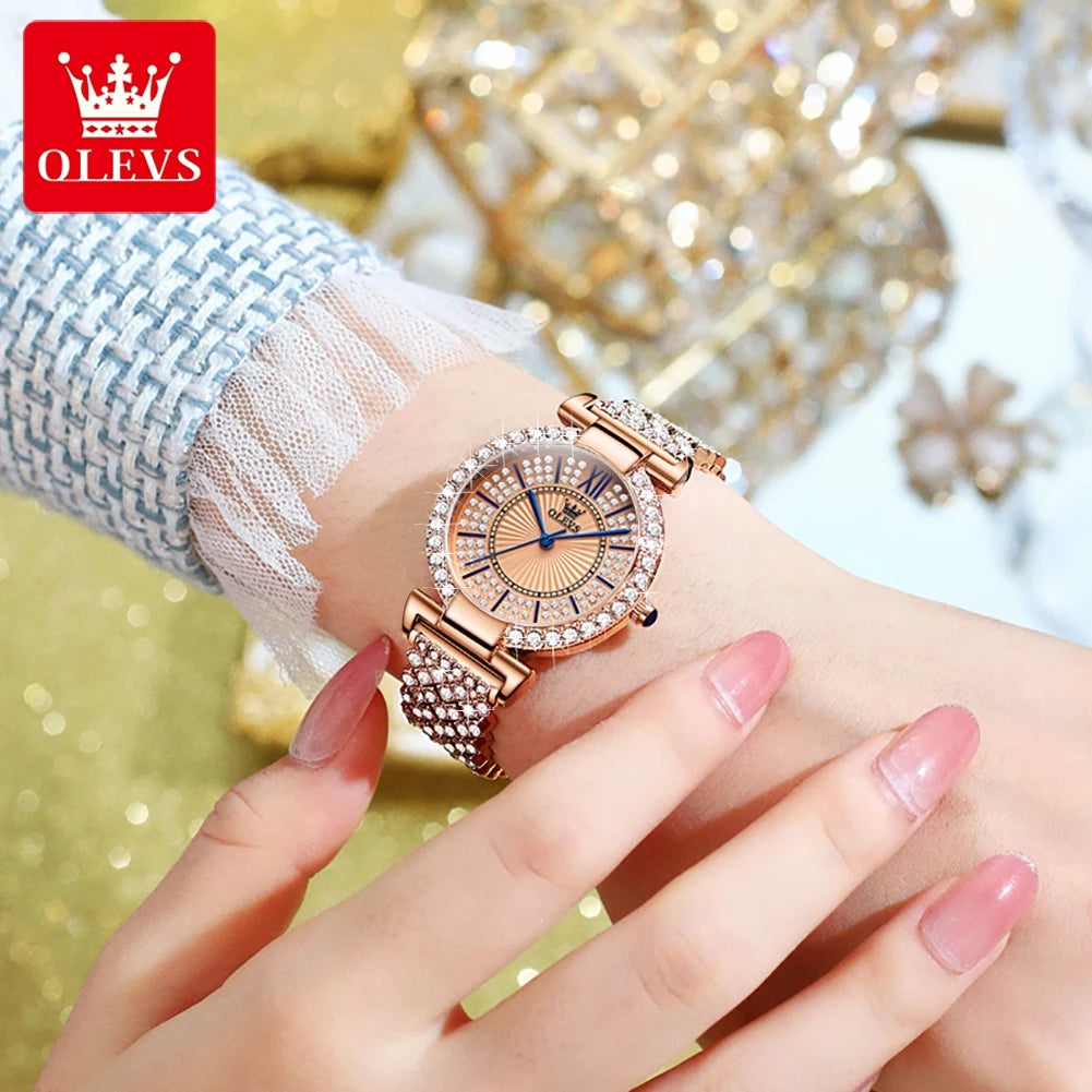 Women's Watches Diamonds Dial Luxury Wristwatch for Ladies Waterproof Stainless Steel