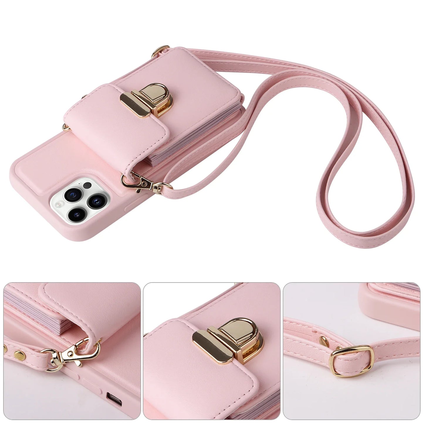 Leather Crossbody Lanyard Phone Case for iPhone 15 14 13 12 11 Pro XR XS Max 8 7 Plus Wallet Cover