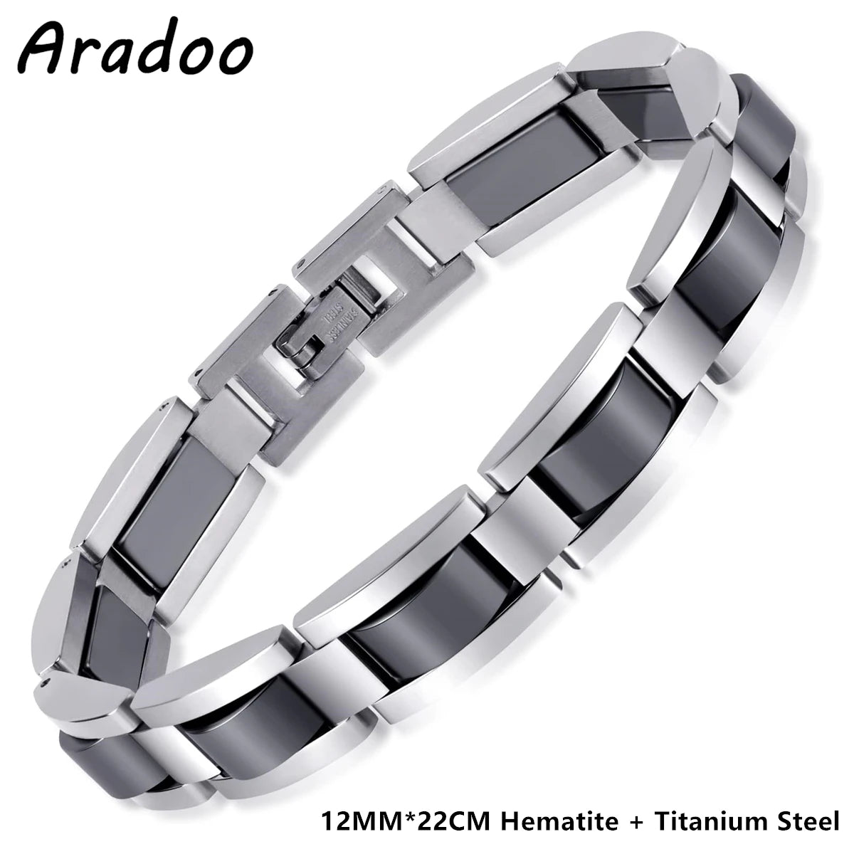 Titanium Steel Hematite Magnetic Bracelets for Men Stainless Steel Link Bracelet with Hematite Magnet Stones