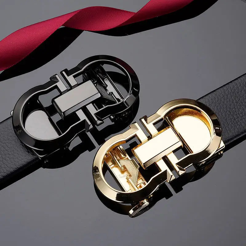 Business Formal Men's Belt Made of Cowhide Alloy Automatic Buckle