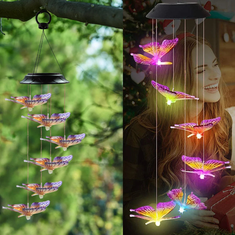 Solar Light Butterfly Windchime Light Rechargeable Christmas All Hallows' Day Party Atmosphere Landscape Balcony Decoration Lamp - Hiron Store