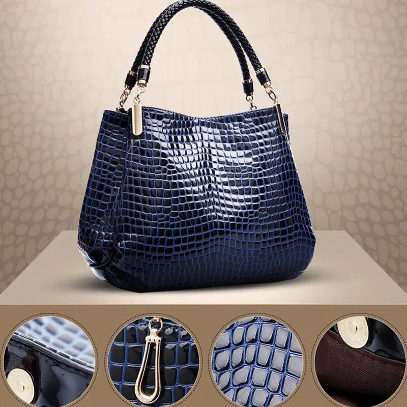 Women's Bag Large Capacity Tote Daily Commute Shoulder Bags Crocodile Print Bright Face Handbag