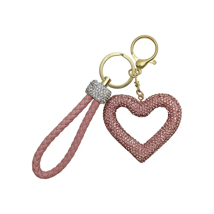 Ceramic Clay Full Diamond Love Key Chain Leather Rope Sticking Water Diamond Car Key Pendant