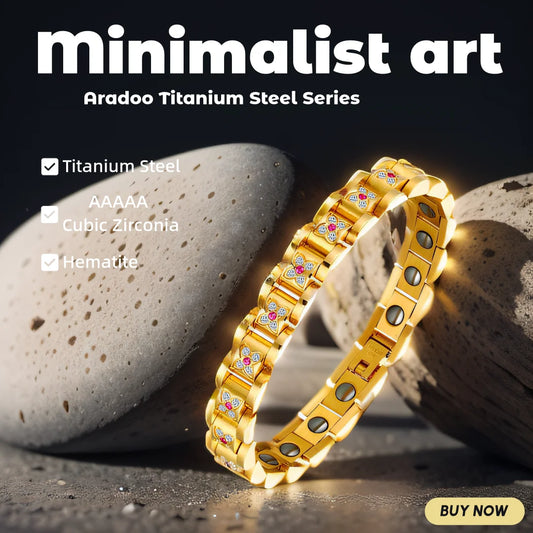 Titanium Steel Zirconia Bracelet Classic Retro Light Luxury Magnetic Therapy Bracelets - Hiron Store