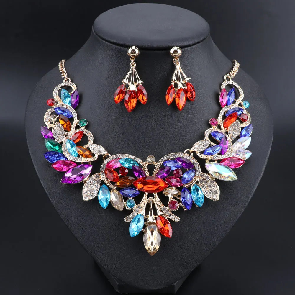 Crystal Bridal Jewelry Sets Costume Accessories Wedding Necklace Earrings Set