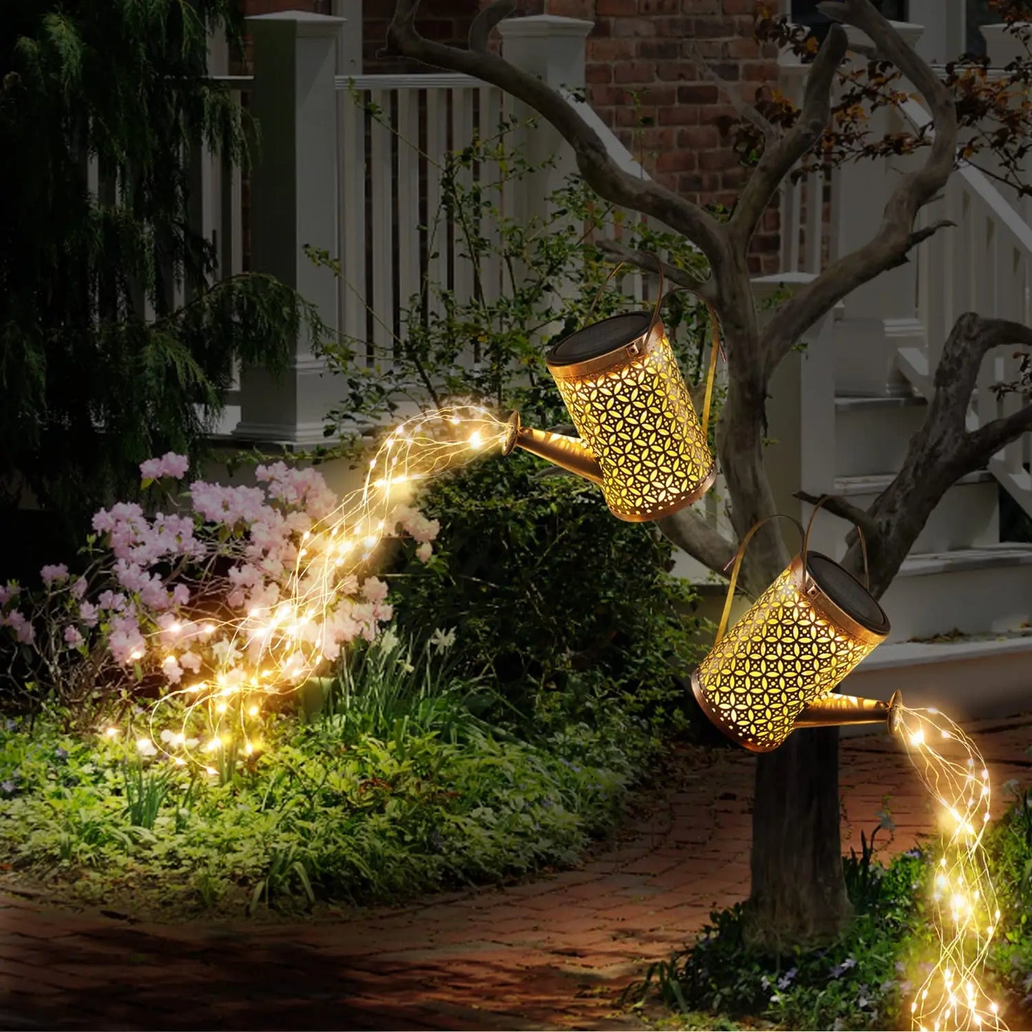 Solar Watering Can with Cascading Light Water Can Solar Lights Garden Decorative Solar Waterfall Lights Waterproof Hanging Light - Hiron Store