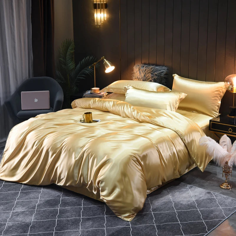 High-Quality Satin Bedding Set Solid Color Silky Smoothness Quilt Cover   Single Double Twin King   Duvet Cover Set