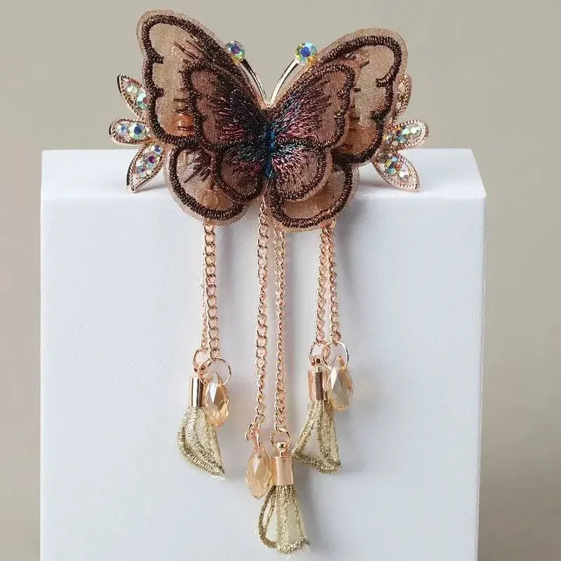 Fashion Double Layered Butterfly Tassel Hair Accessories for Women Gifts Retro Elegant Hair Clip Headwear Jewelry Bride Tiara - Hiron Store