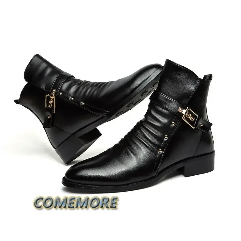 Men's Leather Boots British High Quality Top Business Shoes Casual Male Boots Black