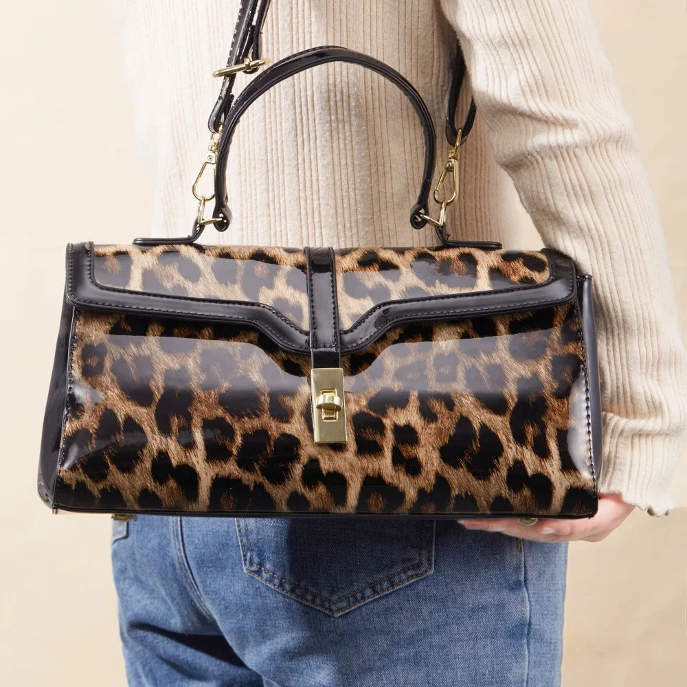 Luxury Leather Handbag Leopard Print Women Shoulder Hand Bags