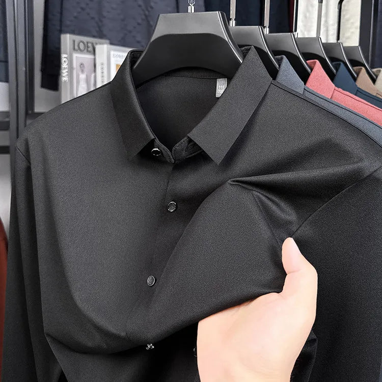Men's Wool-Blend Dress  Shirt, Charcoal Gray, Business Essential , Non-Iron & Tailored Collar, All Season Comfort
