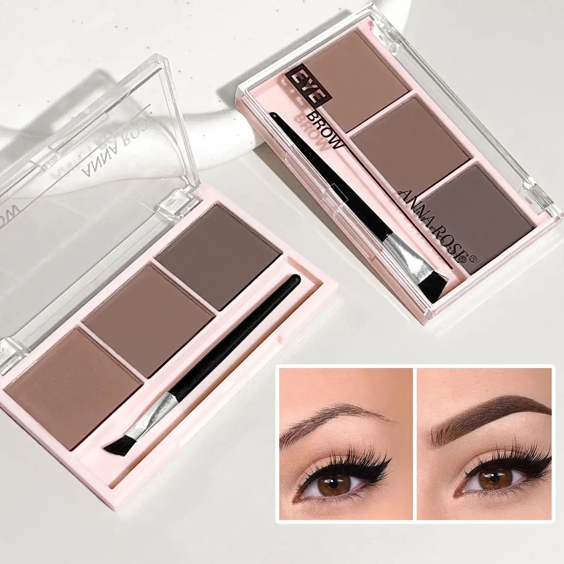 3-Color Brow Powder Set with Brush - Long-lasting, colour-resistant, versatile contour makeup set for natural, three-dimensional