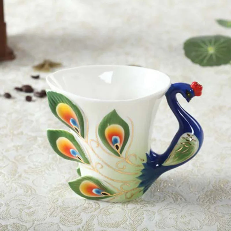 Creative Tea Set Teacup Ceramic Coffee Cup Simulated Peacock Coloured Bird Mug