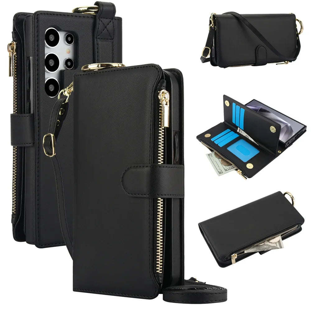 Crossbody Wallet Phone Case For Samsung Galaxy S23 S21 FE S24 S22 Plus Note 20 Ultra A13 A14 A15 A52 A52S A53 A54 A55 A72 A73 5G