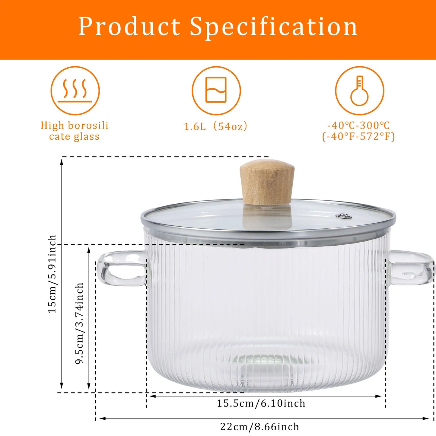 Glass Saucepan Clear Cooking Pot with Lid 1.6L Heat Resistant Glass Soup Pot Dual Handles Glass Saucepan Kitchen Cooking Tools