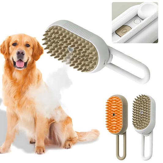 Steamy Dog Brush Electric Spray Cat Hair Brush 3 in1 Dog Steamer Brush for Massage Pet Grooming Removing Tangled and Loose Hair - Hiron Store