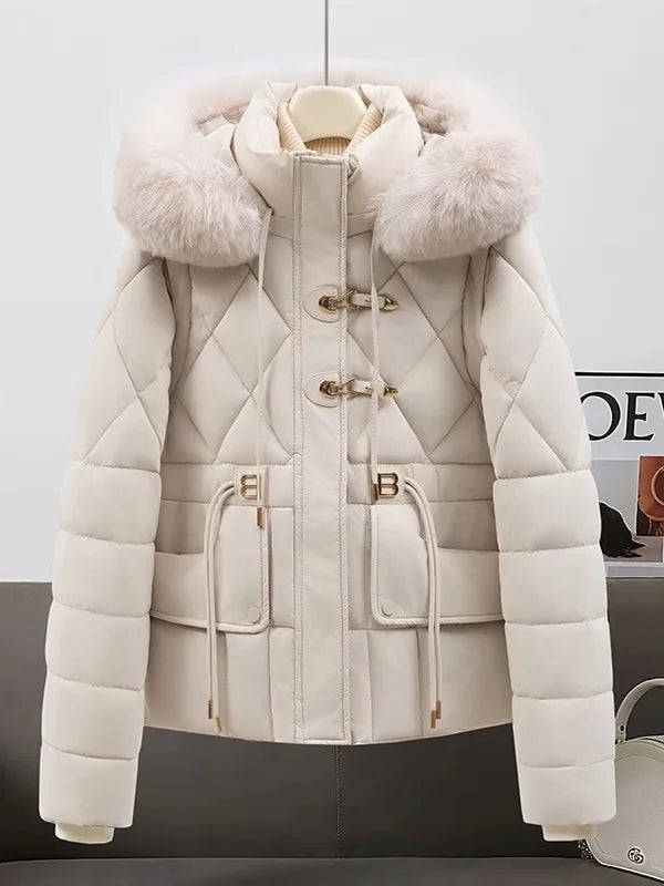 2026 New Women's down Cotton Jacket Short Thickened Large Fur Collar Loose Winter Coat