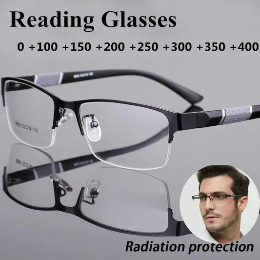 Men Reading Glasses Retro Business Hyperopia Glasses Anti Blue Light Reading Glasses 0 +1.0 To +4.0 Glasses - Hiron Store