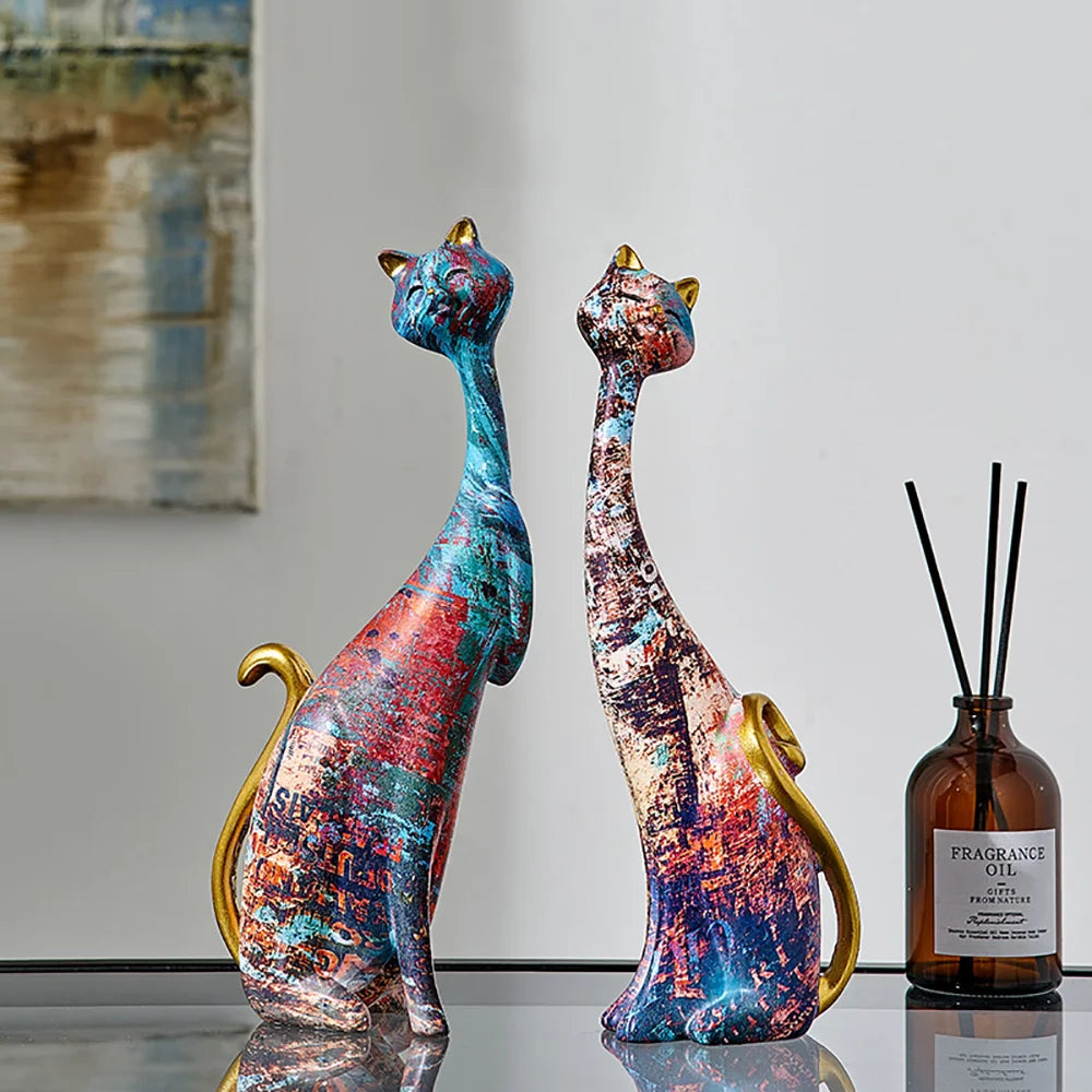 Oil Painting Cat Statues Animal Modern Sculpture Room Decoration  Sculptures for Home Design