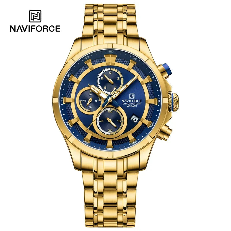 NAVIFORCE Luxury Brand Watch for Men Stainless Steel Strap Chronograph Clock