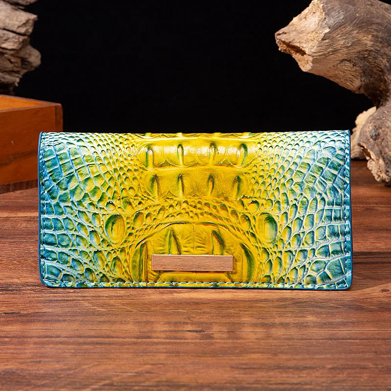 Simple and fashionable crocodile pattern solid color block wallet