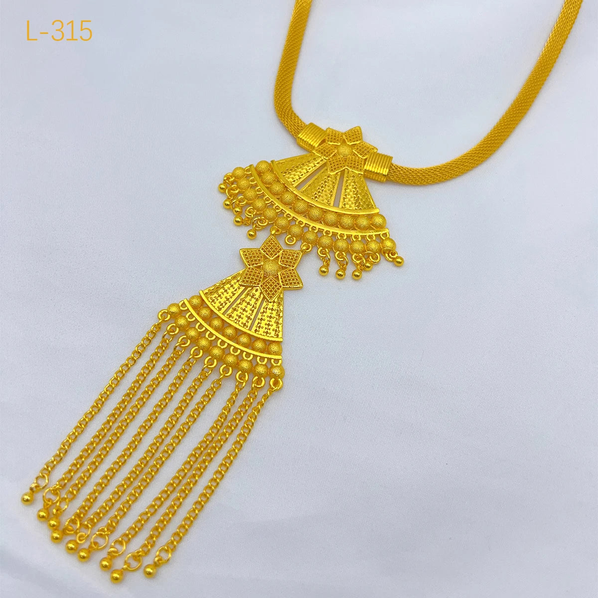 Dubai Indian African Tassel Necklace Earrings Jewelry Set 24K Gold Plated Bridal Jewellery