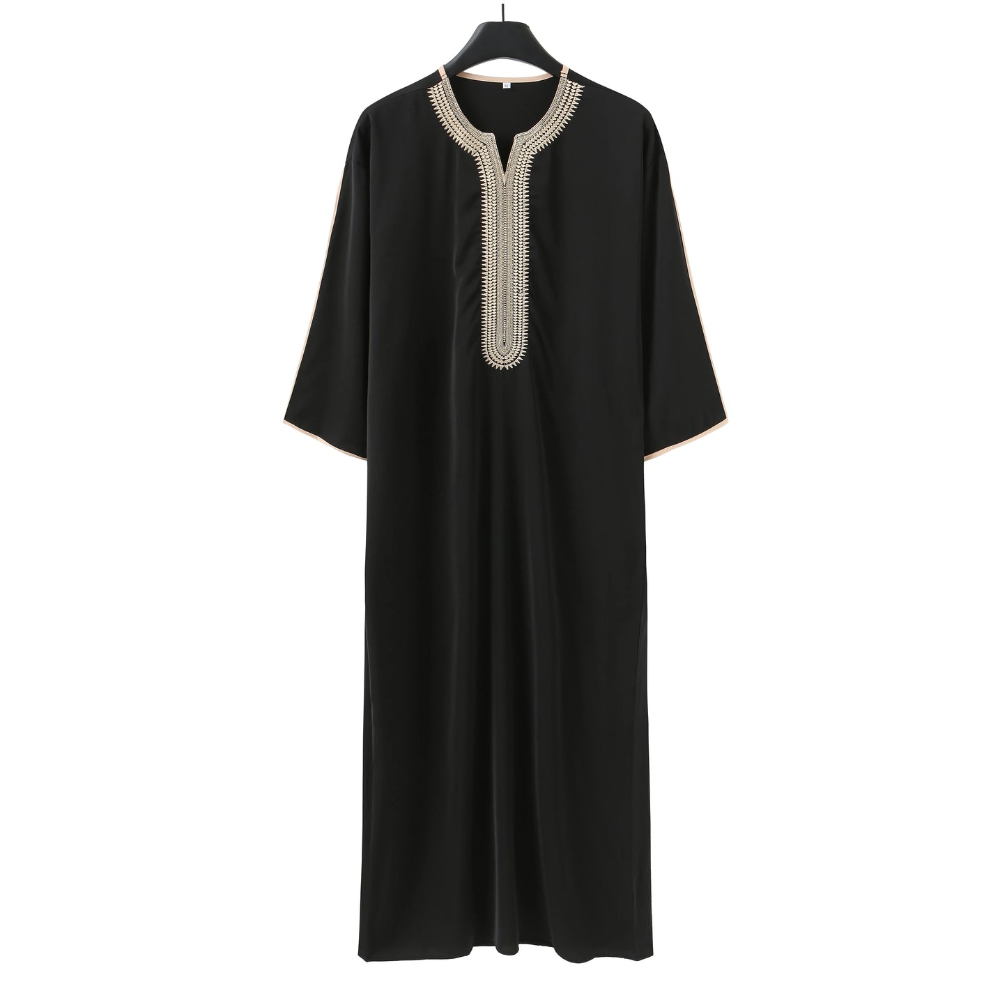 New Kaftan Muslim Men Short Sleeve Embroidery Loose Breathable Casual Robe Islamic Abaya