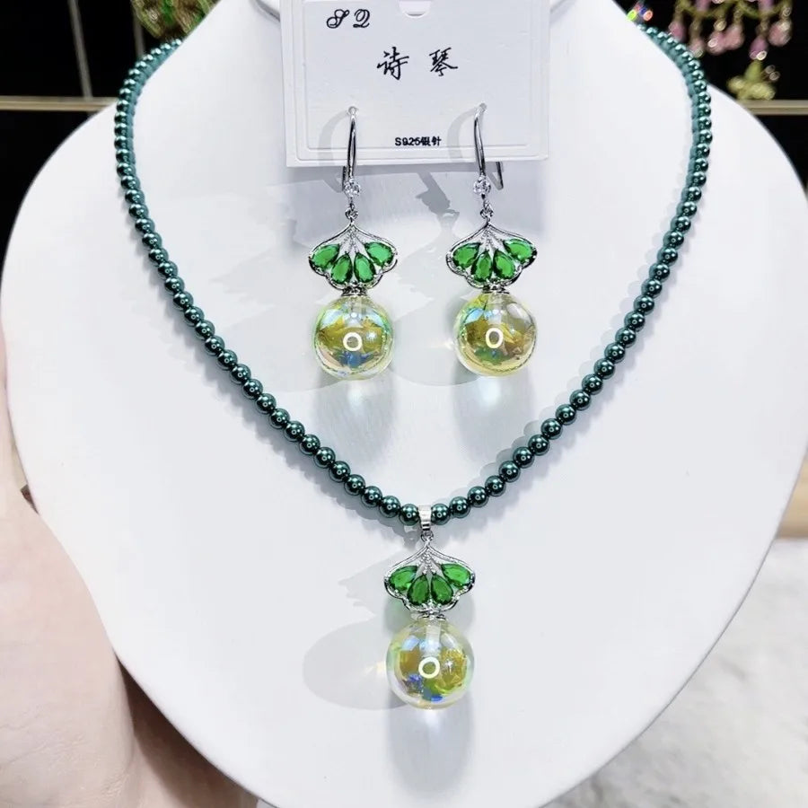 Women Colorful Fashion Zircon Necklace Earrings 2025