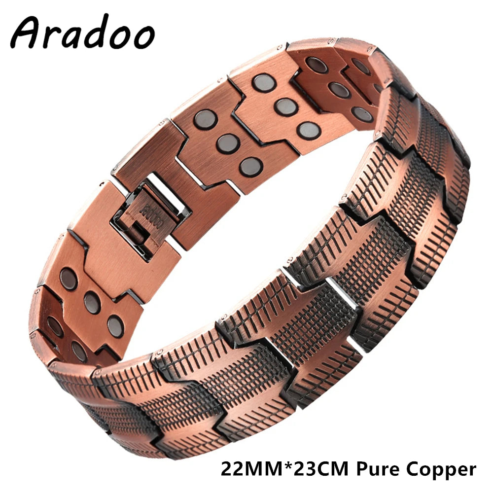 Men's Pure Copper Bracelet 3500 Gauss 3X Strength Magnetic Therapy Link Bracelets