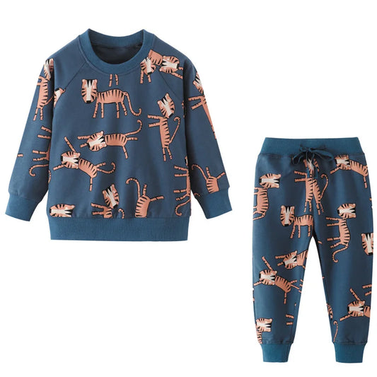 Little maven Boys Children Clothing Set Animal Tiger Print Sweatshirts Pants Sets