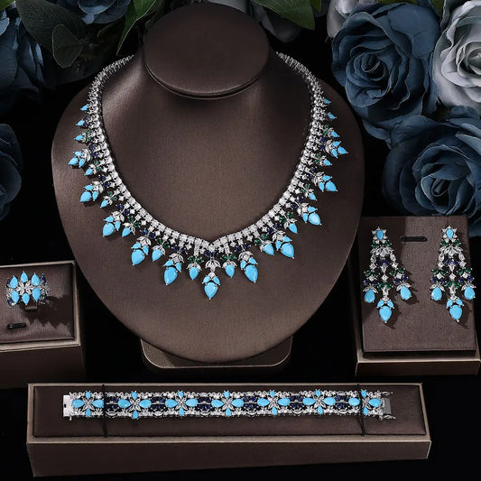 4-piece Wedding Crystal Bridal Wedding Set Women's Rhinestone Bridal Necklace Jewelry Set - Hiron Store