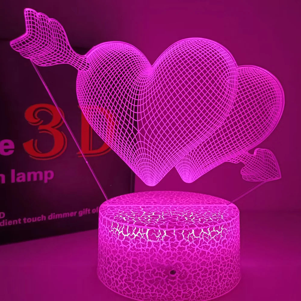 USB Powered LED 3D lamp illusion night light I love you gadget heart 16 Colours changing desk lamps