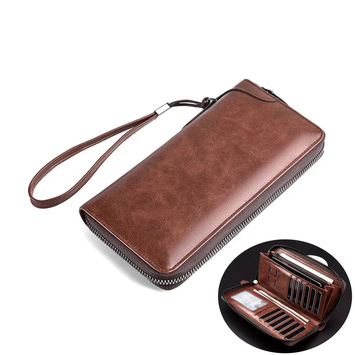 Long Zipper Wallet High Quality Pu Leather Wallet For Men RFID Blocking Business Bag