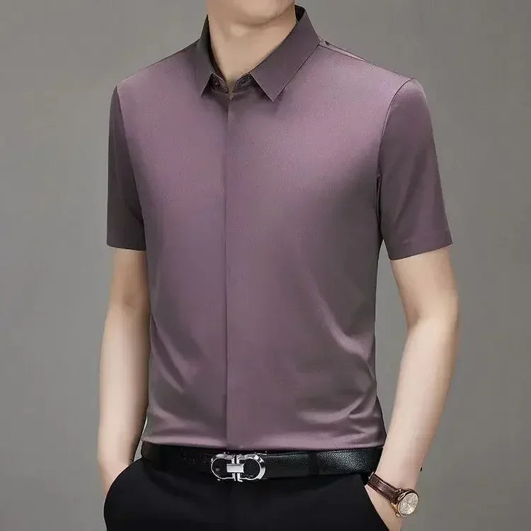 High end Mulberry Silk Dress Shirts, Business  Men Wrinkle Resistant, Button Invisible Elastic Tops, Luxurious Male  Clothing
