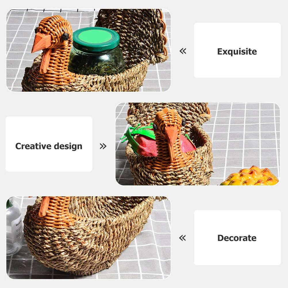 Desktop Decorative Turkey Shaped Weaving  Multi-function Woven Basket Desktop Snack Organizer Woven Storage Basket - Hiron Store