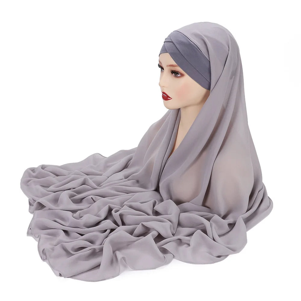 Instant Hijabs Chiffon Hijab Scarf With Cross Bonnet Brand Design Women Islamic Underscarf